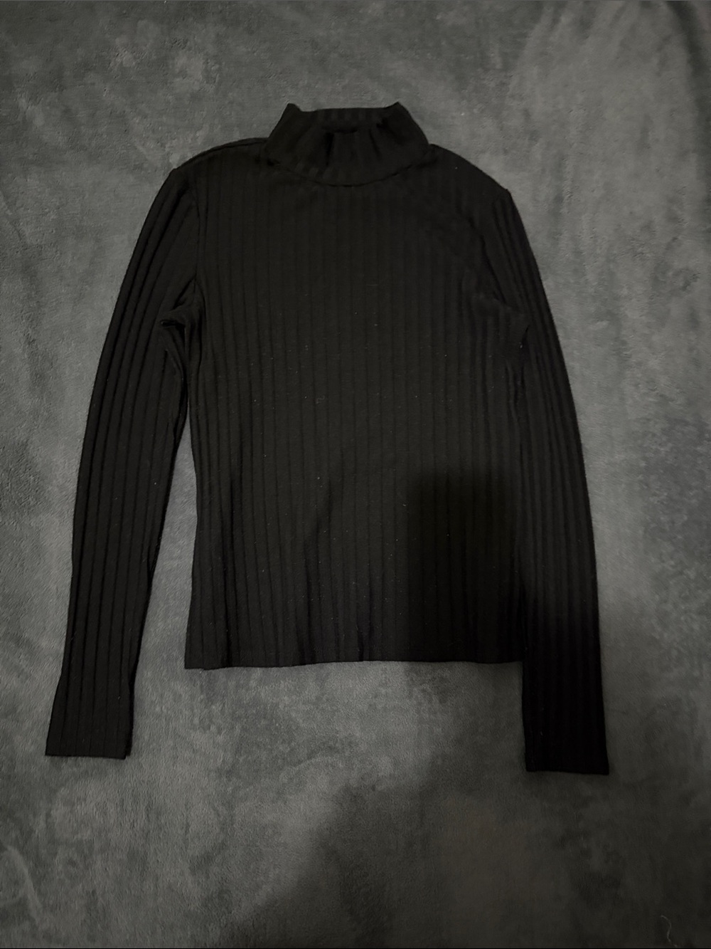 Mango Black Ribbed Long Sleeve Mock Neck Tee